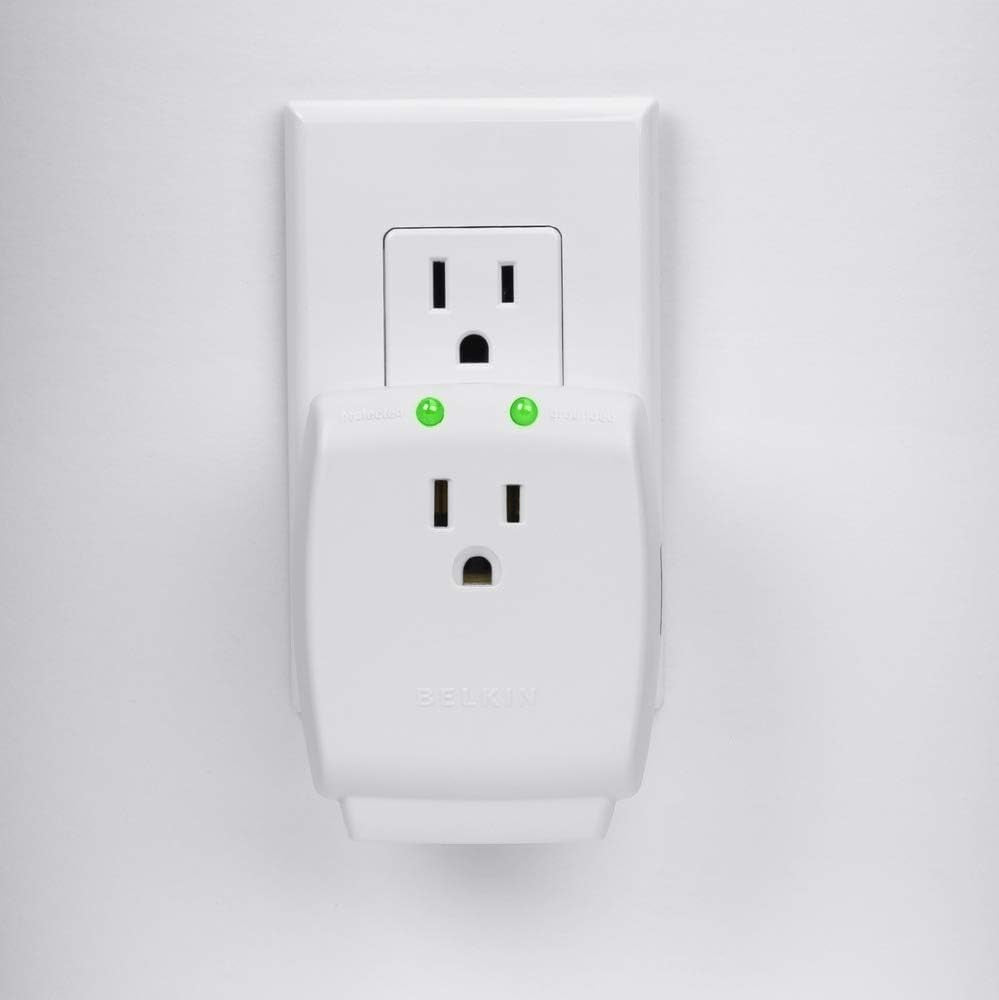 Belkin 1-Outlet Home Series Surgecube - Grounded Outlet Portable Wall Tap Adapter with Ground & Protected Light Indicators for Office, Charging Brick - White, ABS, 885 Joules