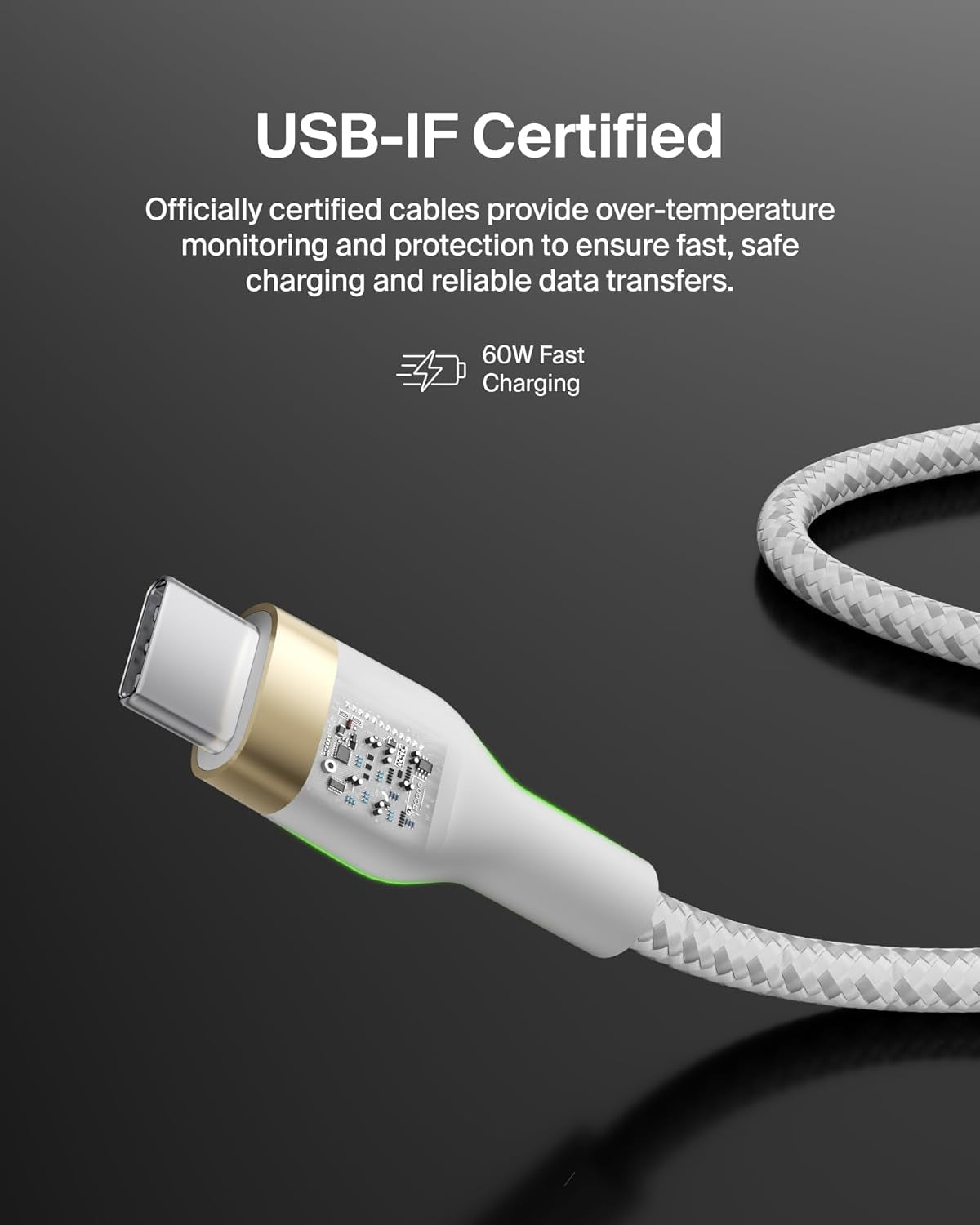 Boostcharge Pro Flex Braided USB-C to USB-C Charger Cable (2M/6.6FT), USB-IF Fast Charging Cable for Iphone 16 Series, Macbook Pro, Ipad Pro, Galaxy S25, S24, Nintendo Switch 2 & More - White