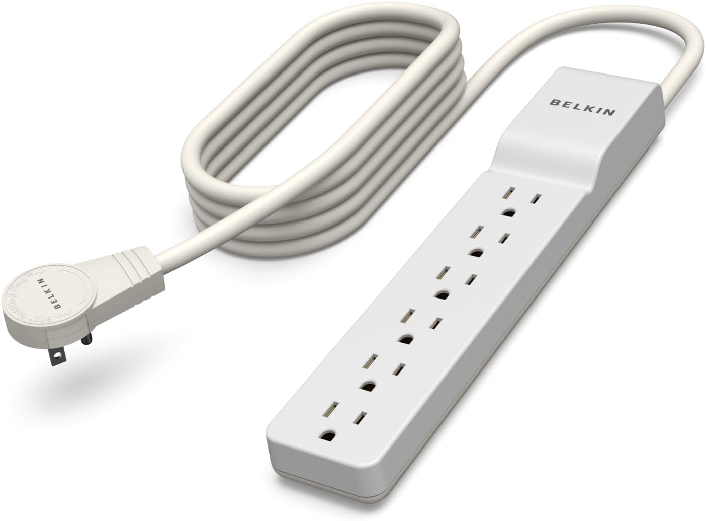 Surge Protector Power Strip - 6 AC Multiple Outlets - Flat Rotating Plug, 8Ft Long Heavy-Duty Extension Cord for Home, Office, Travel, Computer Desktop & Charging Brick - White (720 Joules)