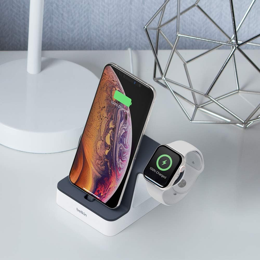 Belkin 2-In-1 Iphone & Apple Watch Charging Dock - Powerhouse Charging Station + Apple Watch Charging Stand - Designed for Iphone 6/7/8/X/Xs/Xr/Xs Max, Apple Watch Series 4, 3, 2, & 1
