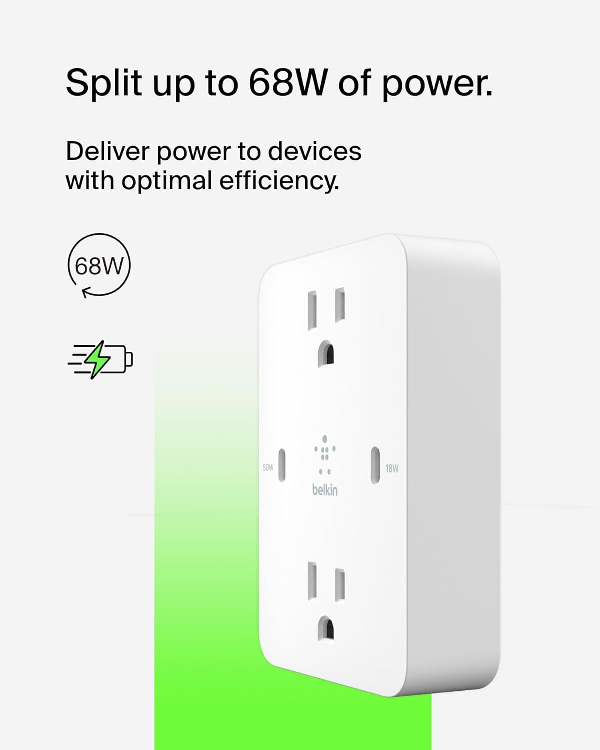 Multi-Outlet Extender, Fast Charging USB-C Plug Adapter - Safe Charge for Macbook Pro, Chromebook, Apple Iphone 17, Air, 16, 15, 14, Samsung Galaxy S25, Nintendo Switch 2, & More - White