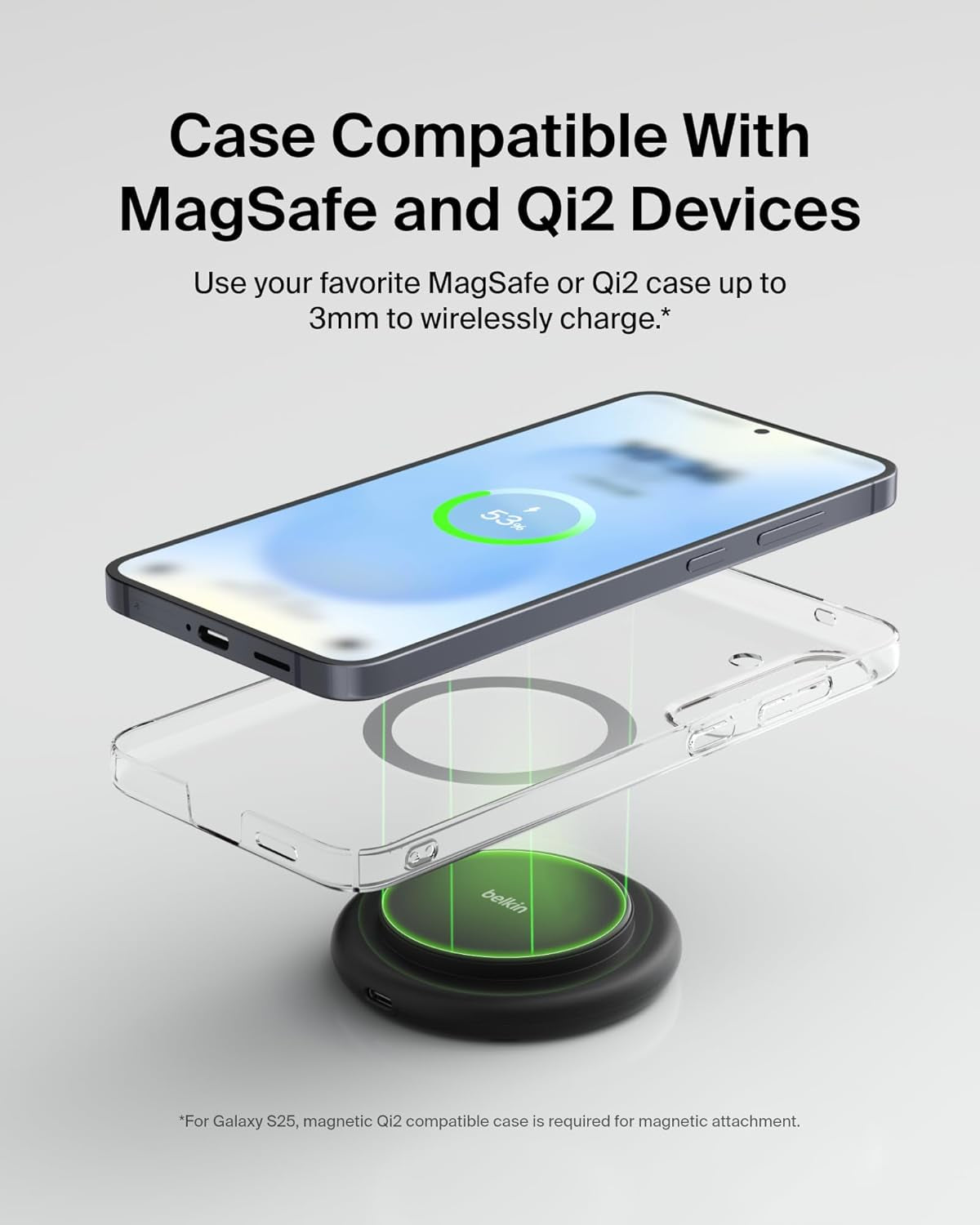 Magnetic Wireless Charging Pad 15W - Magsafe-Compatible Qi2-Certified Wireless Charger for Iphone 16 Series, Samsung Galaxy S25, Airpods, & More W/Non-Slip Base, Power Supply Included - Black
