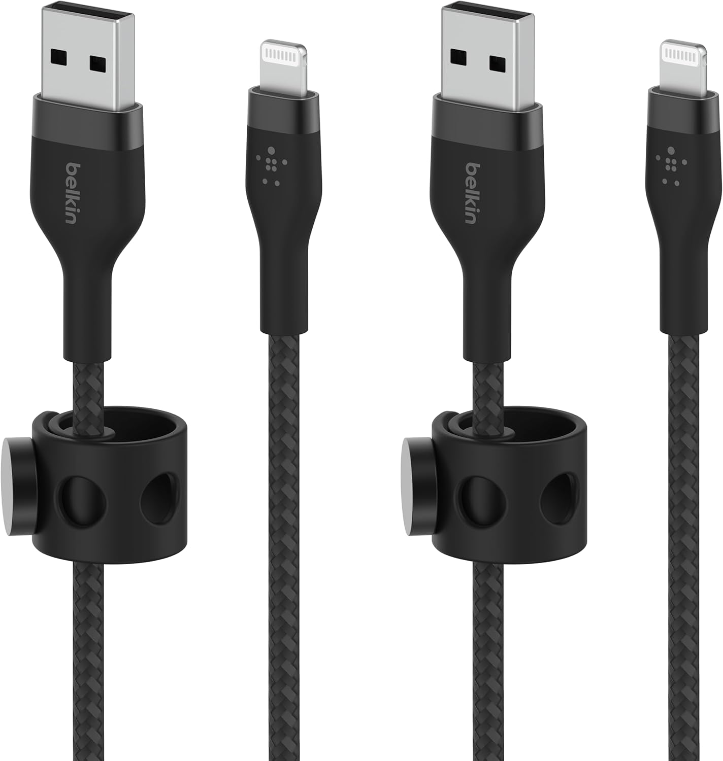 Boostcharge Pro Flex Braided USB Type a to Lightning Cable (2M/6.6FT), Mfi Certified Charging Cable for Iphone 13, 12, 11, Pro, Max, Mini, SE, Ipad and More, 2-Pack, Black