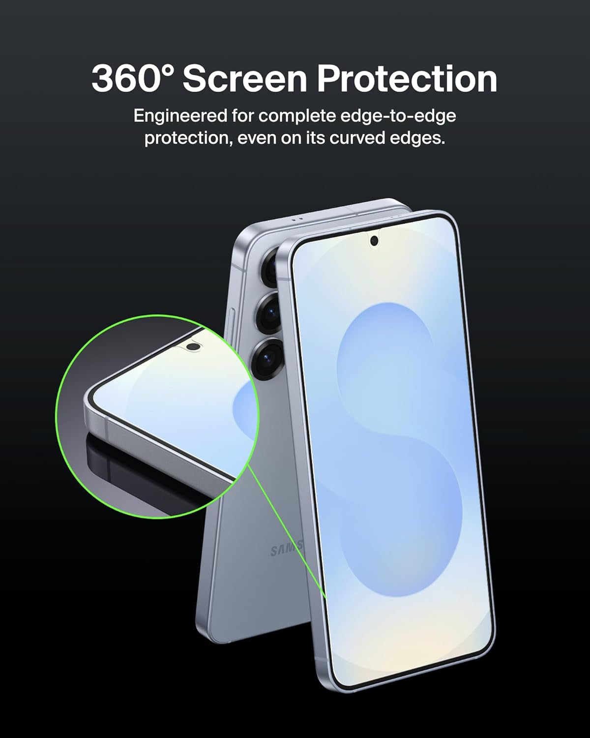 Screenforce Invisiglass Treated Screen Protector for Samsung Galaxy S25, 9H Hardness, Scratch-Resistant Impact Protection W/Align Tray for Easy Application - Made with Recycled Glass
