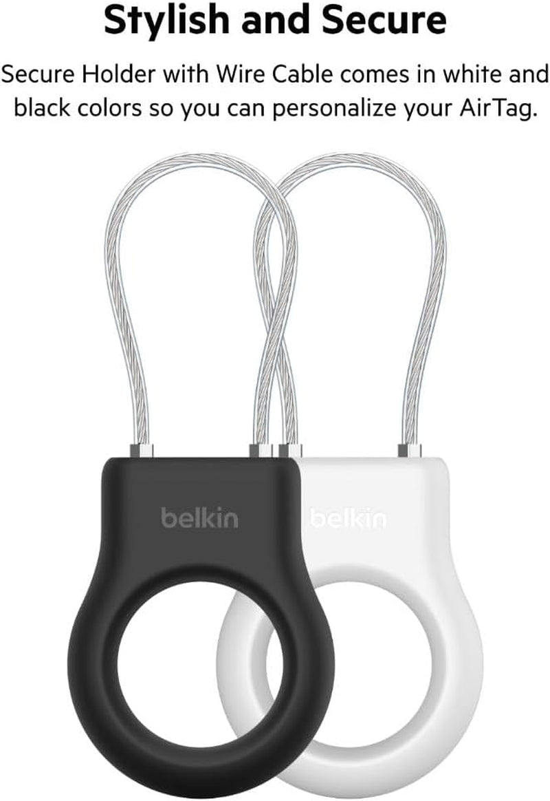 Secure Holder with Wire Cable for Apple Airtag, Black