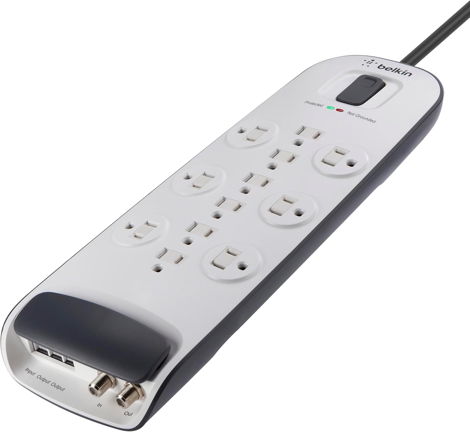 Power Strip Surge Protector - 12 AC Multiple Outlets, Ethernet & Cable Protection - 8 Ft Long Extension Cord for Home, Office, Travel, Computer Desktop & Phone Charger - 3996 Joules, White