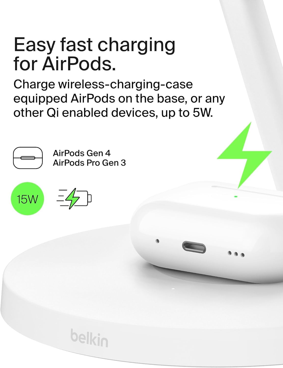 Magsafe-Compatible Iphone Charger, 3-In-1 Wireless Charging Station, Qi2-Certified 15W Wireless Charge for Apple Iphone 17 Series, Apple Watch, Airpods W/Non-Slip Base, 40W Included - White
