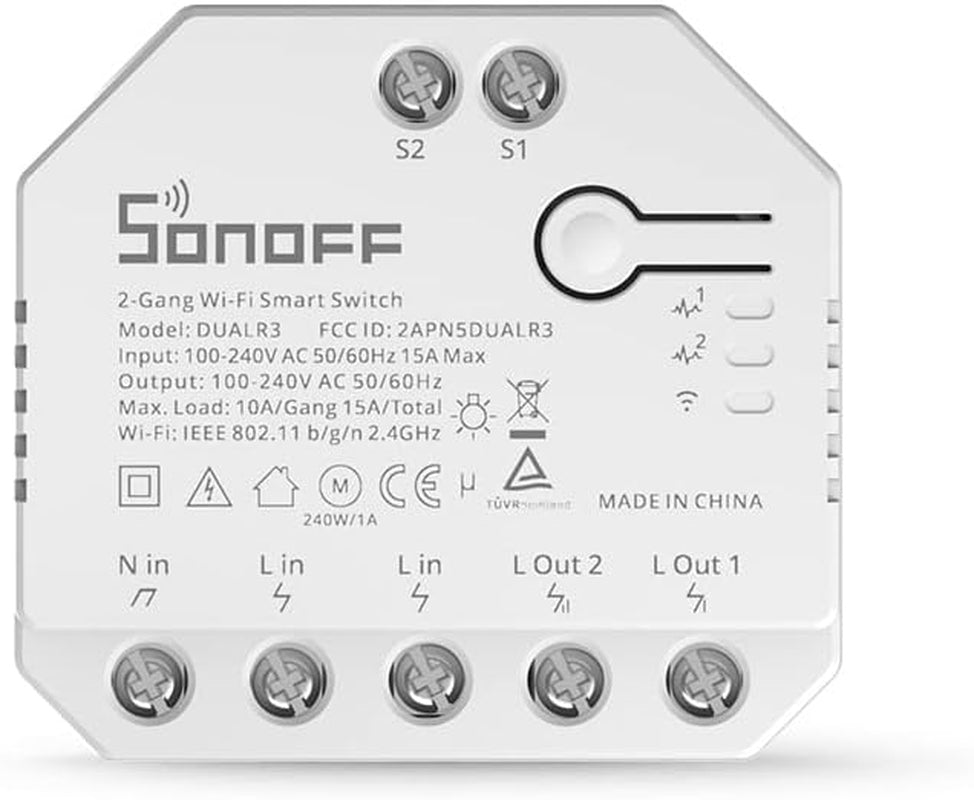 TUV Certified WiFi Smart Curtain Switch with Power Metering, DUALR3 Dual Relay for DIY Curtains, Blinds, and Roller Shutters, Two-Way Smart Switch, Compatible with Alexa and Google Home (1 Pack)