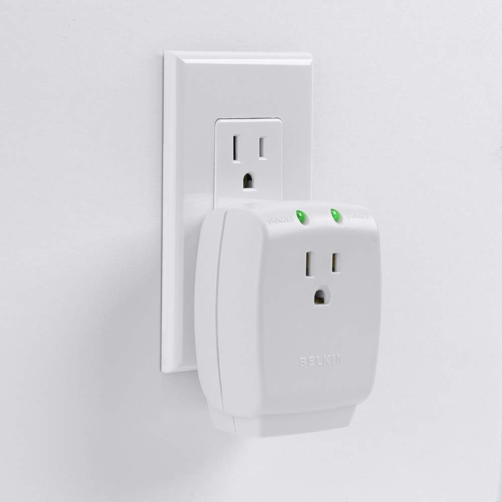 Belkin 1-Outlet Home Series Surgecube - Grounded Outlet Portable Wall Tap Adapter with Ground & Protected Light Indicators for Office, Charging Brick - White, ABS, 885 Joules
