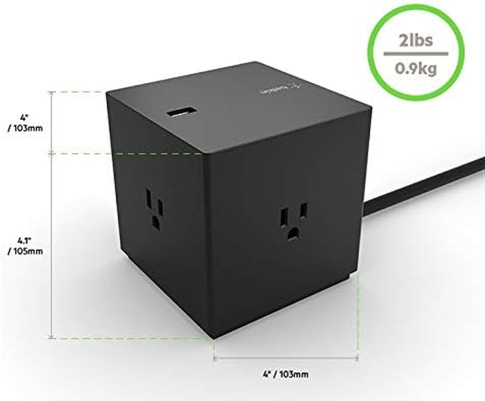 Belkin Power Strip Surge Protector - 4 Multiple Outlets & 4 USB Charger Ports, Cube Outlet Extender for Macbook, Iphone 11/12 Pro Max, Galaxy S20+/Note 20 Ultra, Home, Office, Travel & Desktop - Black
