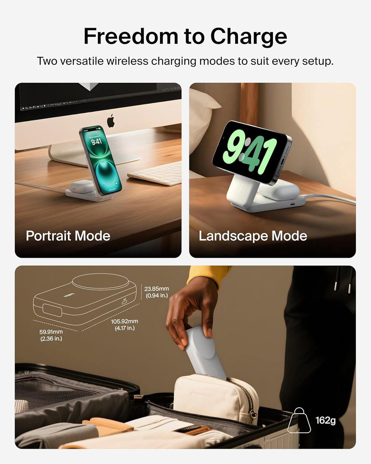 Magsafe Charger, Compatible 2-In-1 Charging Station, Qi2.2 25W Magnetic Wireless Charger Iphone, Foldable Stand, with 5W USB-C Port, for Iphone 17/16/15, Pixel 10, Airpods, 45W Adapter Included