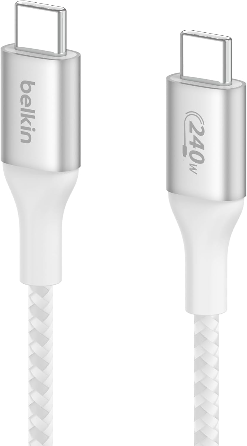 Boostcharge USB-C to USB-C Power Cable (2M/6.6Ft) Fast Charging Cable 240W Power Delivery USB-IF for Macbook Pro, Ipad, Iphone 16 Series, Galaxy S25 Series, Nintendo Switch 2 & More - White