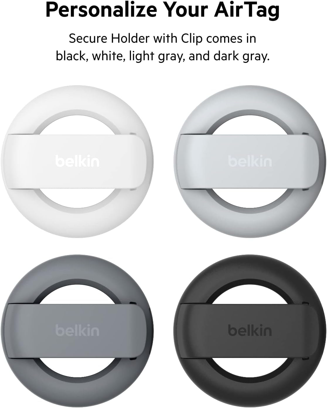 Apple Airtag Secure Holder with Clip - Airtag Holder - Durable Scratch Resistant Airtag Case - Apple Air Tag Case with Spring Loaded Clip - Attach to Backpack, Clothing, & Luggage - Light Gray