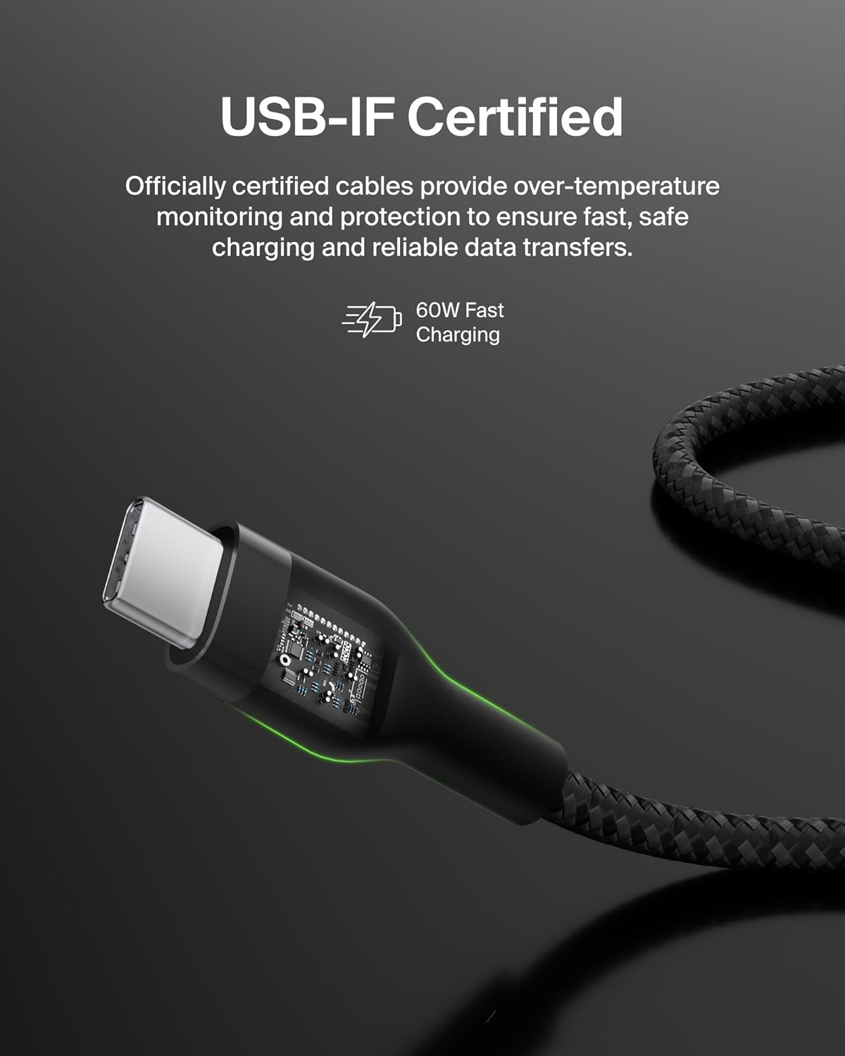 Boostcharge Pro Flex Braided USB-C to USB-C Charger Cable (2M/6.6Ft), USB-IF Fast Charging Cable for Iphone 16 Series, Macbook Pro, Ipad Pro, Galaxy S25, S24, Nintendo Switch 2 & More - Black