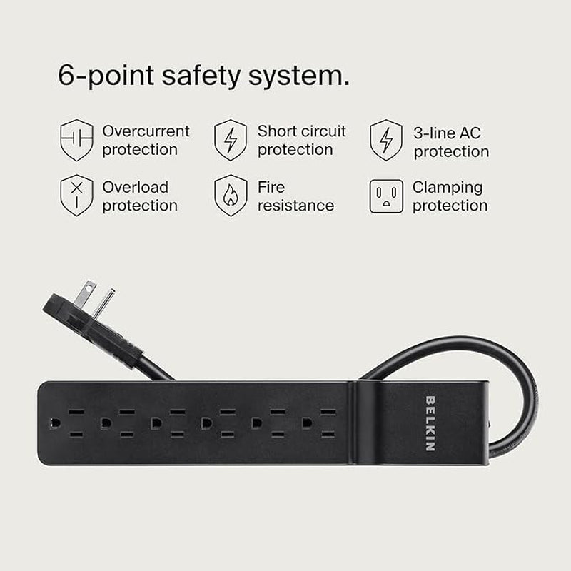 Belkin Power Strip Surge Protector with 6 AC Multiple Outlets - Flat Rotating Plug, 6 Ft Long Heavy-Duty Extension Cord for Home, Office, Travel, Computer Desktop & Charging Brick (600 Joules) 3PK