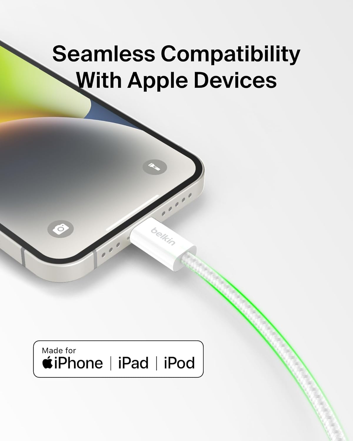 USB C Cable W/Lightning Connector, 6.6Ft - Soft, Flexible Fast-Charging Cable, Lightning Charger Cord for Iphone 14 & Earlier Series, Ipad 9Th Gen, Airpods & More - White