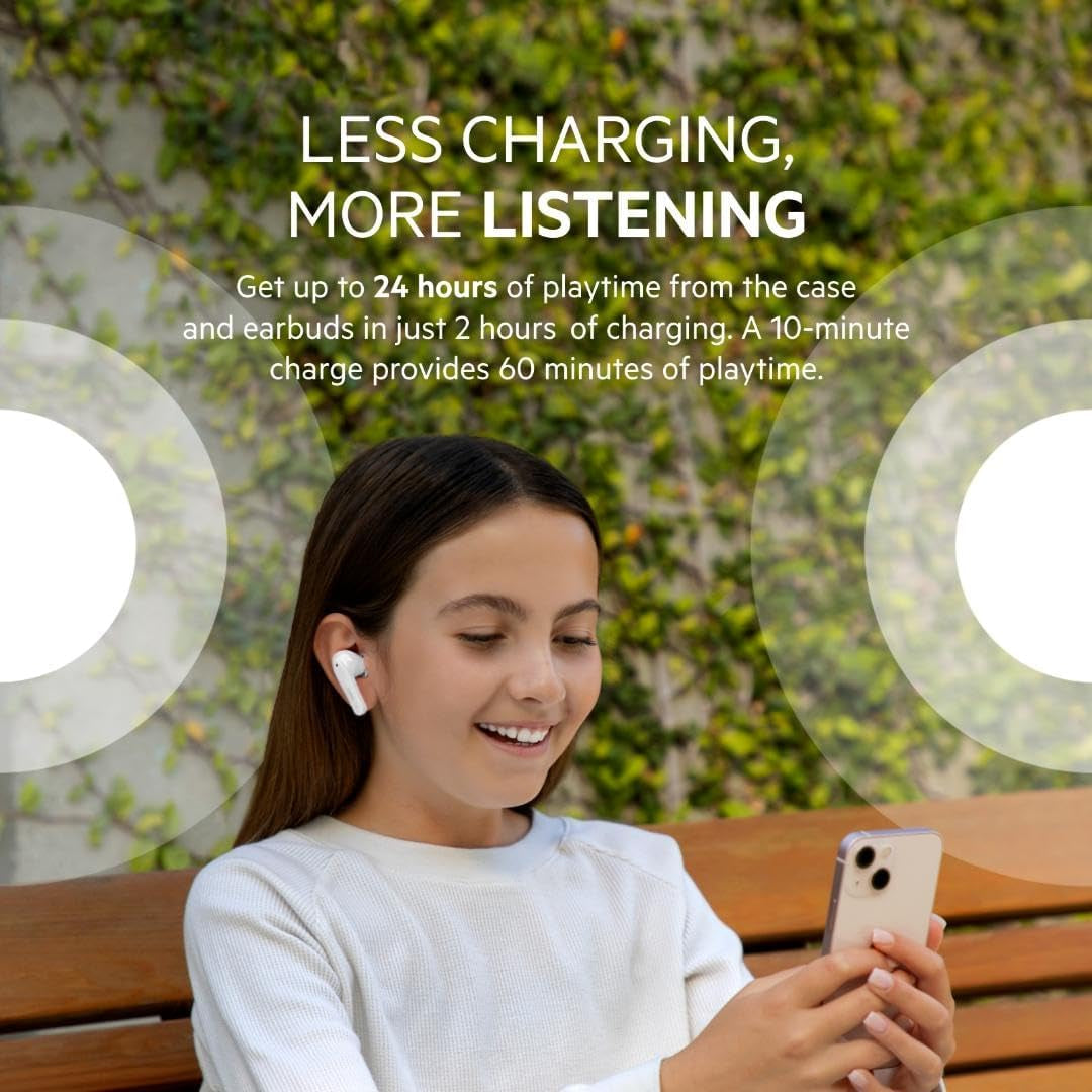 Soundform Nano - Bluetooth Earbuds for Kids with Built-In Microphone, 24H Battery Life, 85Db Safe Volume Limit - Kids Bluetooth Earbuds for Iphone, Ipad, Galaxy & More - White