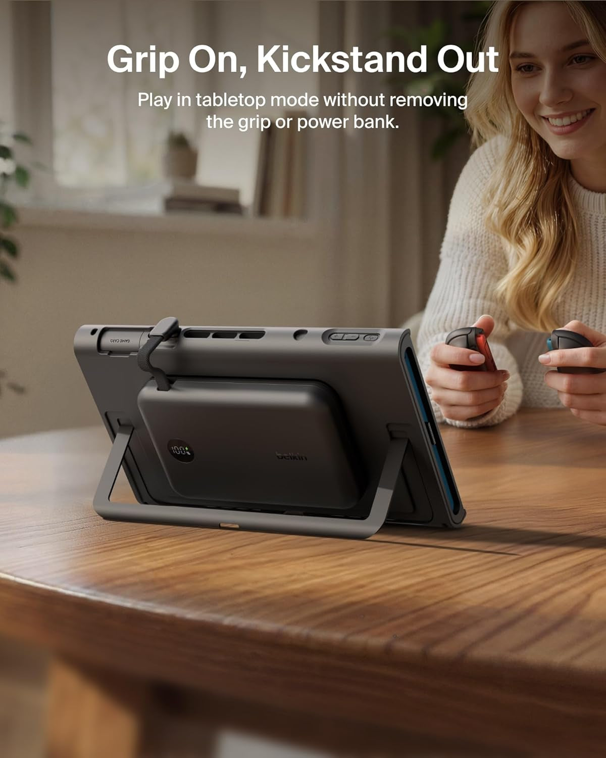 Nintendo Switch 2 Case Grip, 30W 10000Mah Magnetically Attachable Power Bank with Digital Display, Dockable, Quick-Release, Kickstand Compatible Ergonomic Non-Slip Protective Travel Case