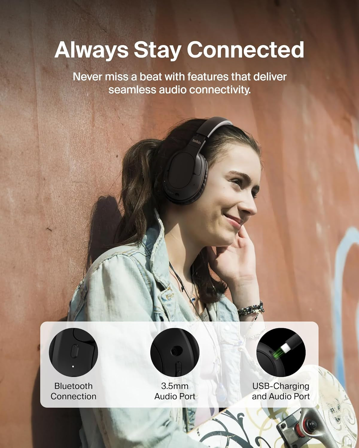 Soundform Surround Bluetooth Over-Ear Headphones - Environmental Noise Cancelling Headphones - Wireless W/ 60H Playtime & Soft Ear Cups for Iphone, Galaxy, Ipad, Travel, Home, or Office - Black