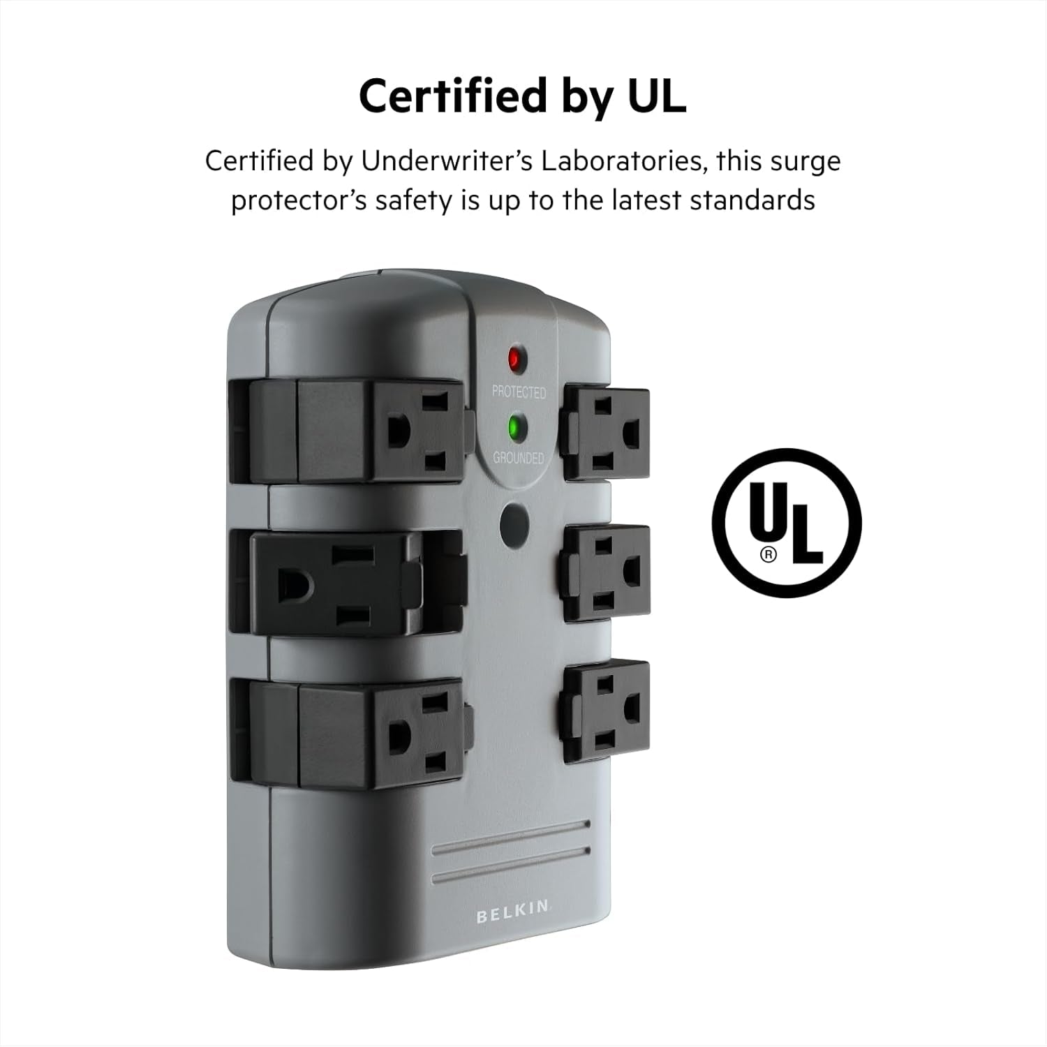Belkin Power Strip Surge Protector - 6 Rotating AC Multiple Outlets, Flat Pivot Plug - Heavy Duty Wall Outlet Extender for Home, Office, Travel, Computer Desktop & Phone Charging Brick (1,080 Joules)