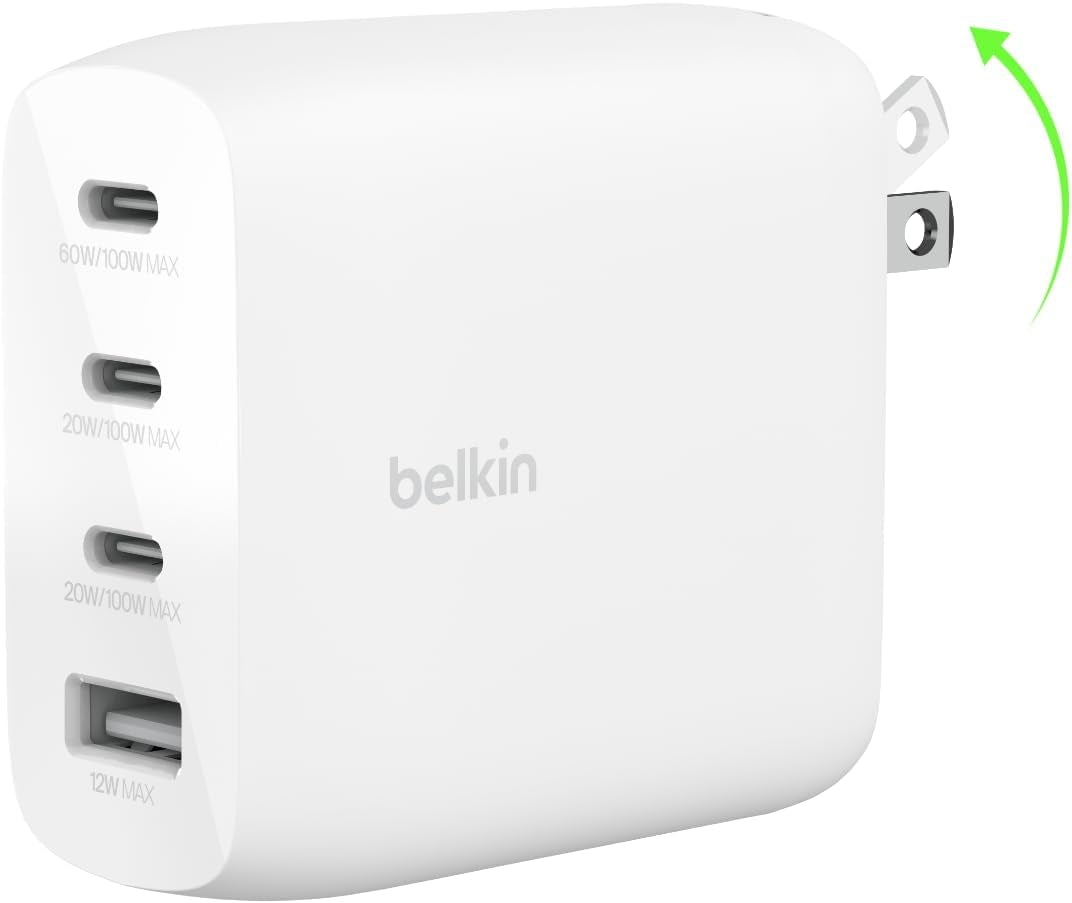 112W 4-Port Gan USB C Charger Block, USB-C Power Delivery Super Fast Charging & USB-A Port, Macbook, Samsung Galaxy S26, Apple Iphone 17, Air, Ipad, Google Pixel, Nintendo Switch 2, Etc., White