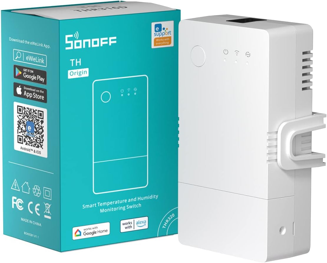 THR316 Origin Smart Temperature and Humidity Monitoring Switch with Alexa and Google Home Compatibility, RJ9 4P4C Interface