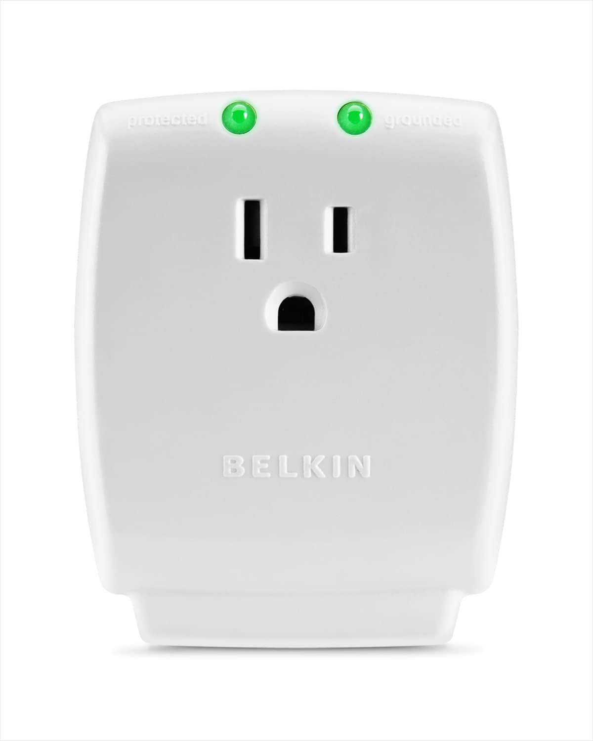 Belkin 1-Outlet Home Series Surgecube - Grounded Outlet Portable Wall Tap Adapter with Ground & Protected Light Indicators for Office, Charging Brick - White, ABS, 885 Joules