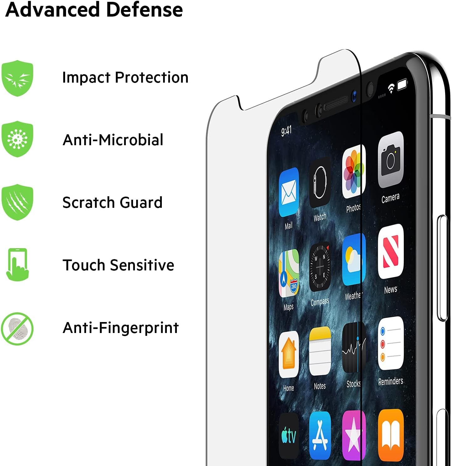 Screen Protector for Apple Iphone 11 Pro Max or Iphone XS Max with Antimicrobial-Treated and Included Easy Align Tray for Simple, Bubble Free Installation, Screenforce Temperedglass