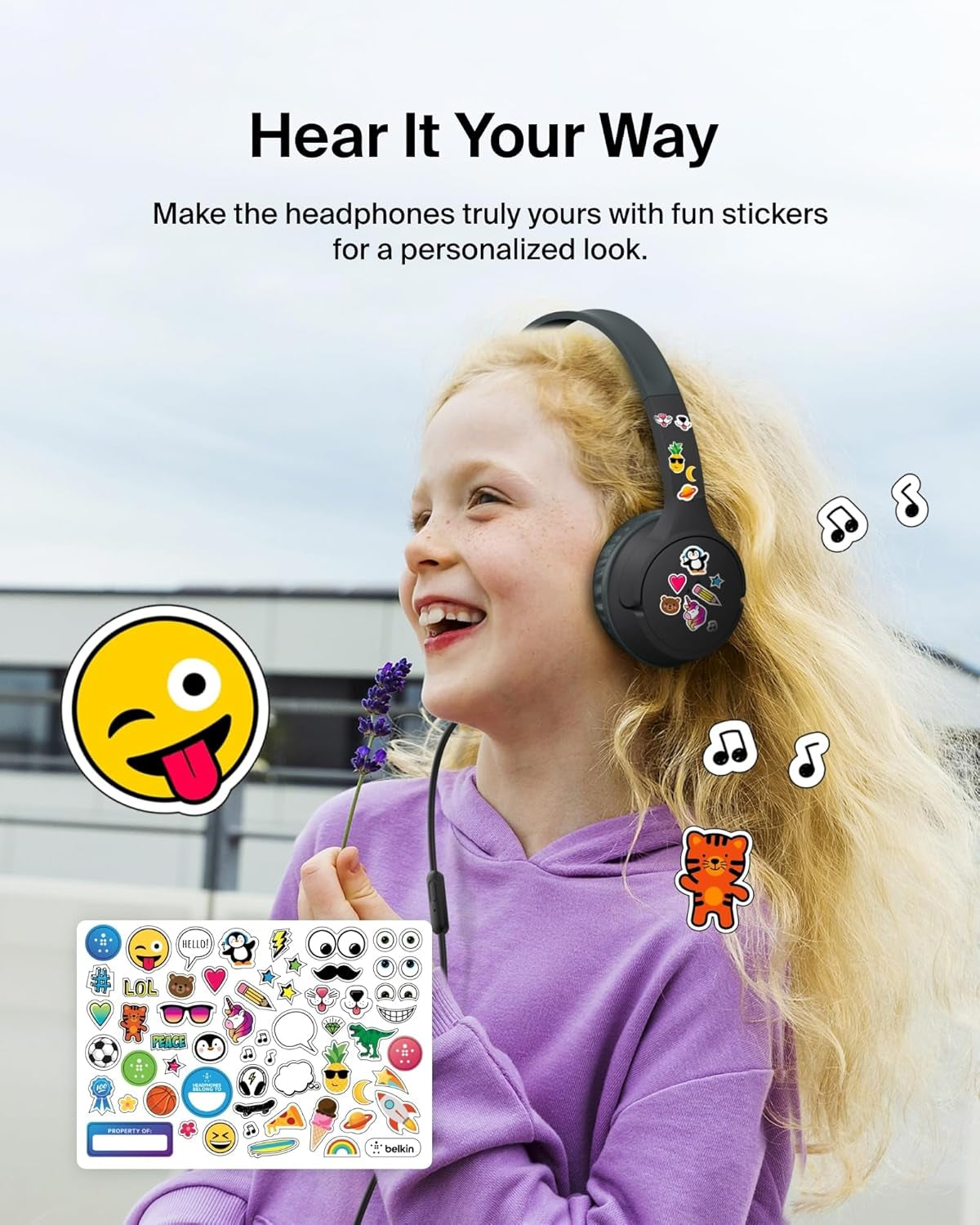 Soundform Mini Kids Wired Headphones W/Usb C to 3.5Mm Dongle, Built-In Mic & Fun Stickers, 85Db Max Volume – for Online Learning, Travel, Compatible W/Iphone 16, Ipad, Galaxy S25, Etc - Black