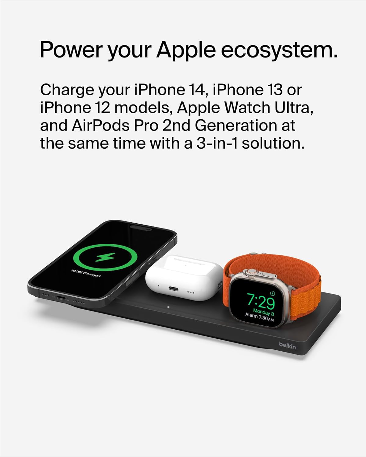 Magsafe 3-In-1 Wireless Charging Pad - Fast Wireless Charging for Apple Watch, Iphone 17, Iphone 16, Iphone 15, & Iphone 14 Series, & Airpods - Charging Station for Multiple Devices - Black