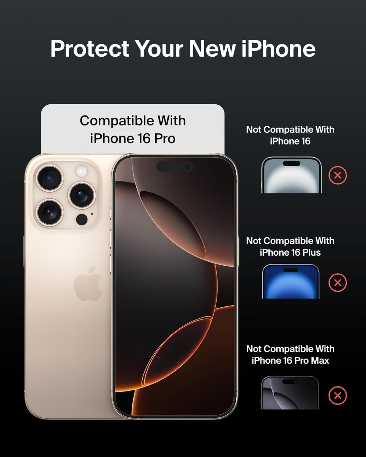Screenforce Invisiglass Treated Screen Protector for Iphone 16 Pro, Scratch-Resistant Impact Protection W/Included Easy Align Tray for Bubble Free Application - Made with Recycled Glass