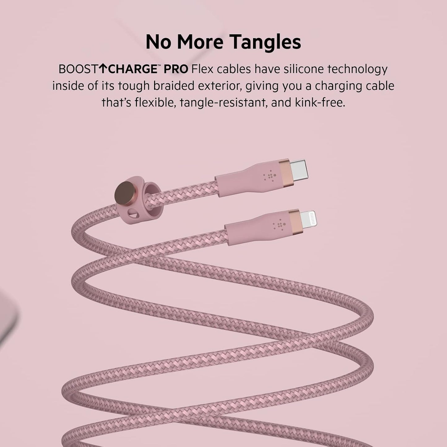 Boostcharge Pro Flex Braided USB-C to Lightning Cable (2M/6.6Ft), Mfi Certified 20W Fast Charging PD Power Delivery for Iphone 14, Iphone 13, 12, 11, Pro, Pro Max, Mini, SE, Ipad - Pink