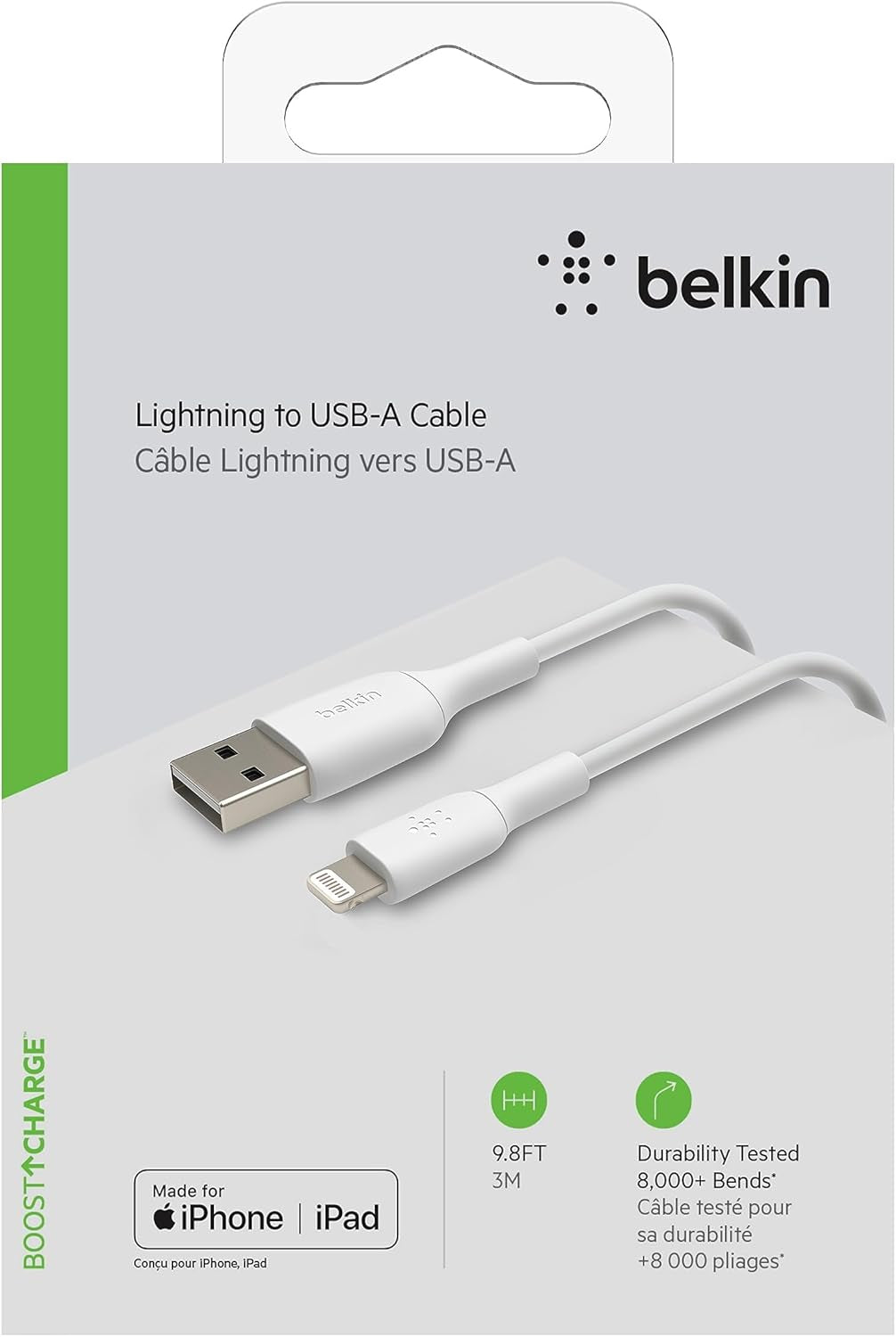 Boostcharge Lightning Cable - 9.8Ft/3M - Mfi Certified Apple Iphone Charger USB to Lightning Cable - Iphone Cable - Iphone Charger Cord - Apple Charger - USB Phone Charger - White