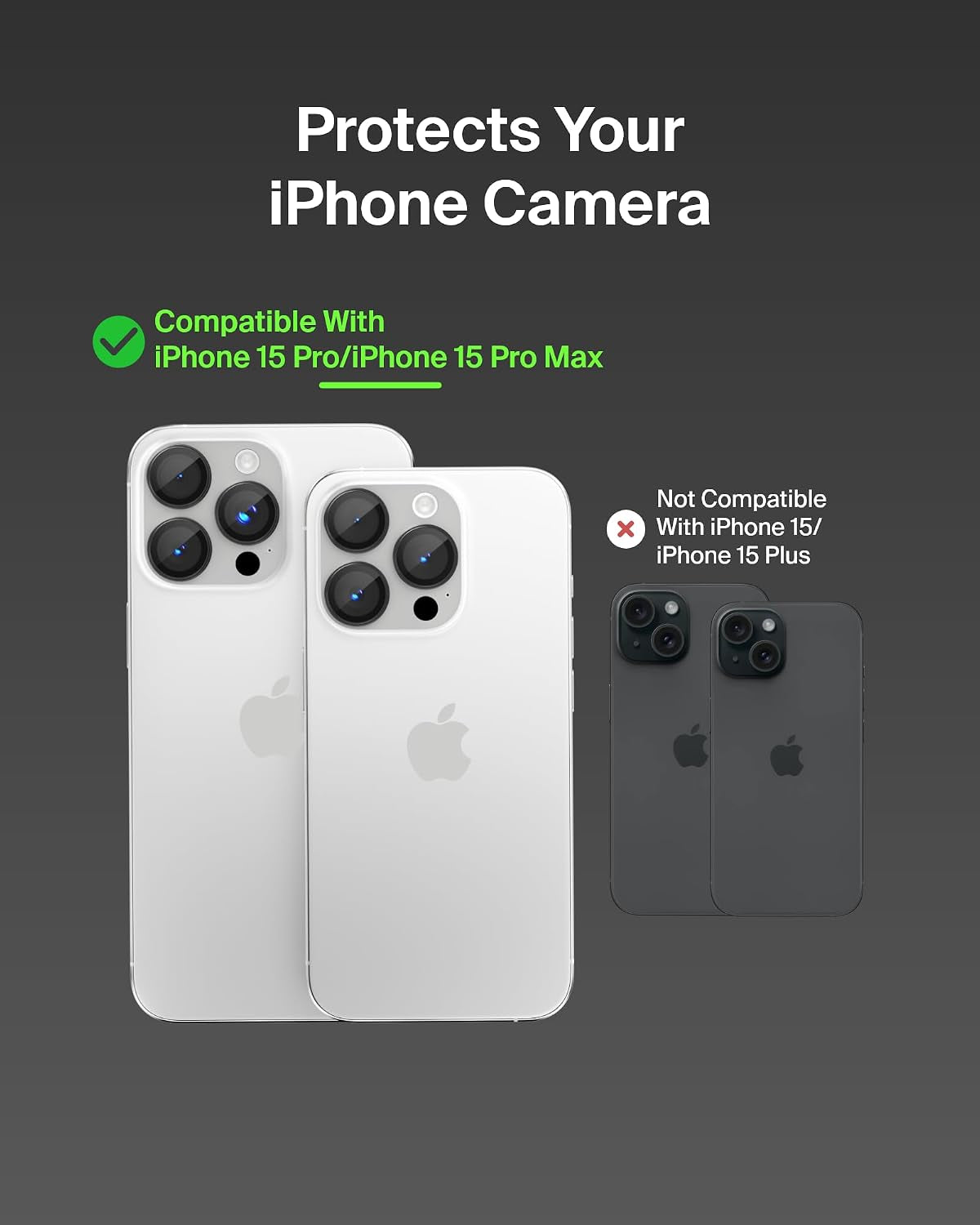 Screenforce Temperedglass Camera Lens Protector for Apple Iphone 15 Pro, 15 Pro Max - Case-Compatible Tempered Glass Lens Cover, Apple Iphone Accessories - 2-Pack