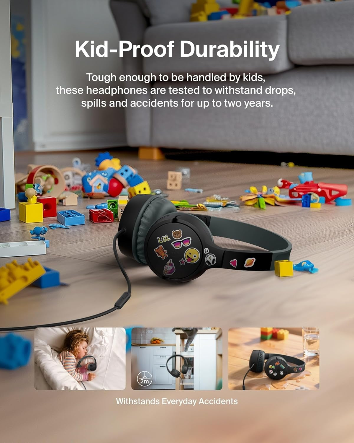 Soundform Mini Kids Wired Headphones W/Usb C to 3.5Mm Dongle, Built-In Mic & Fun Stickers, 85Db Max Volume – for Online Learning, Travel, Compatible W/Iphone 16, Ipad, Galaxy S25, Etc - Black