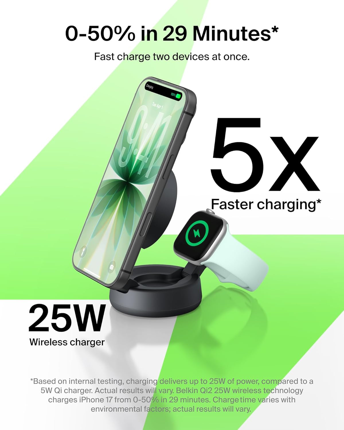Magsafe Charger Compatible, 2-In-1 Wireless Charging Station, Qi2.2 25W Convertible Magnetic Charger for Iphone 17, Apple Watch Series 10, Google Pixel 10, and More (45W Adapter Included)