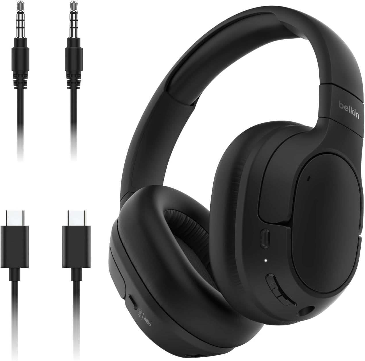 Soundform Isolate Bluetooth Over-Ear Headphones - Hybrid Active Noise Cancelling Headphones - Wireless W/ 60H Playtime, Fast Charging & Cloudcushion Ear Cups for Travel, Home, or Office - Black