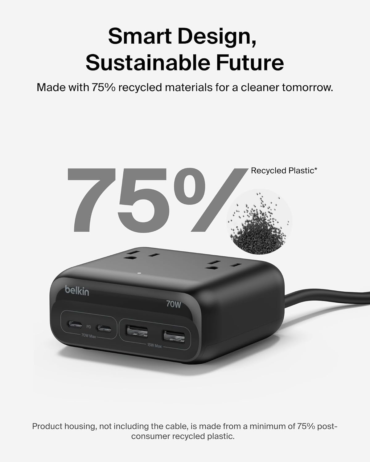 Gan Charging Station 70W, 7-In-1 Dual USB C Charger W/ 3X AC Outlets, 2X USB a Ports, Power Strip, Iphone Charger Fast Charging, Apple Watch, Ipad, Macbook, Chromebook, Samsung Galaxy, Pixel 10