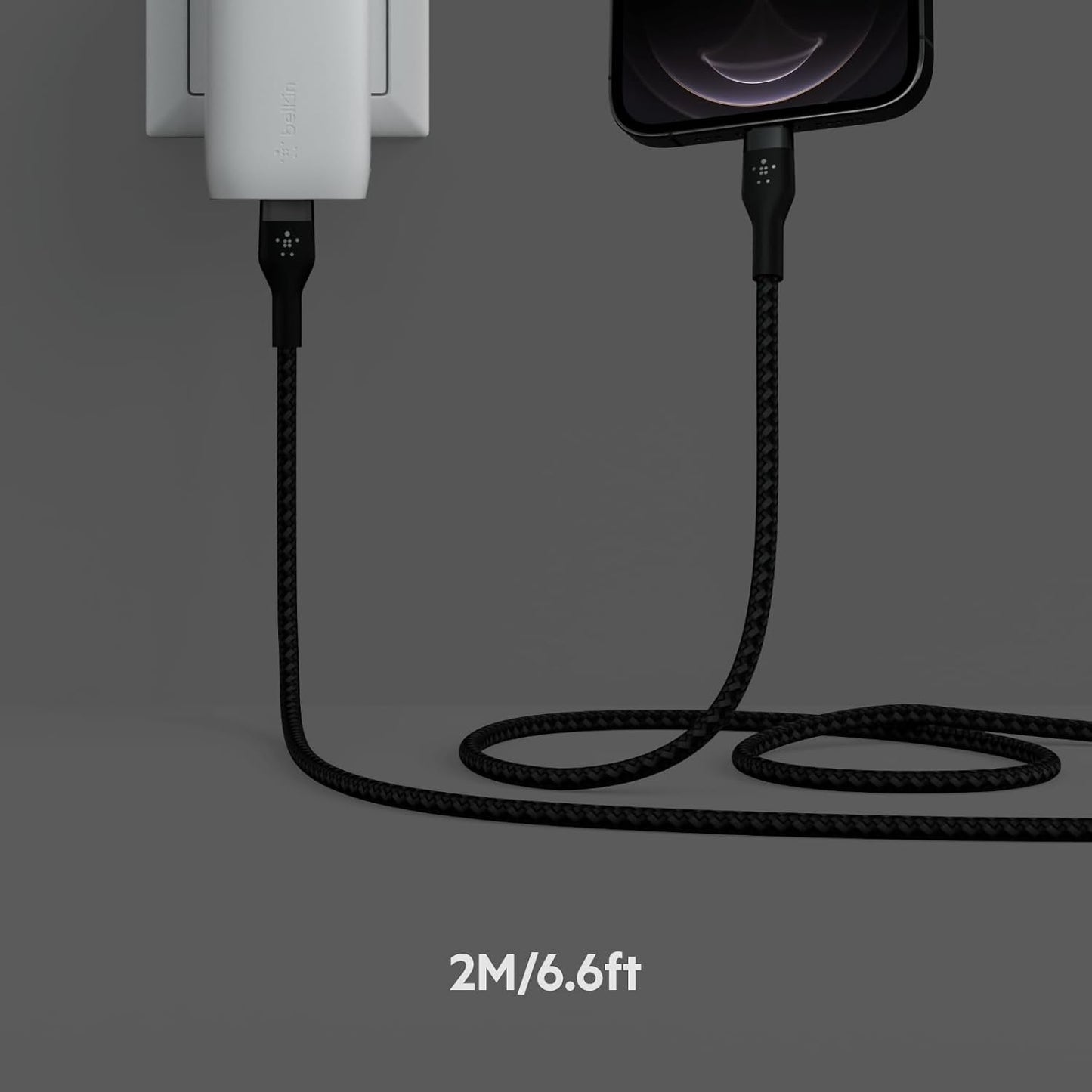 Boostcharge Pro Flex Braided USB Type C to Lightning Cable (2M/6.6Ft), Mfi Certified 20W Fast Charging PD Power Delivery for Iphone 14, Iphone 13, 12, 11, Pro, Max, Mini, SE, Ipad - Black