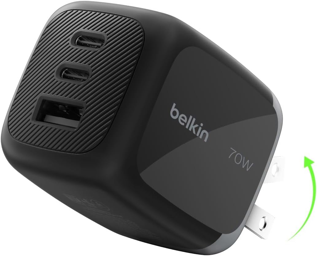 3-Port USB C Charger Block 70W, Multi-Port Gan Wall Charger W/ 2X USB C Ports & 1X USB a Port, Fast Charging for Macbook, Iphone 17, Ipad Pro, Samsung Galaxy S26, Google Pixel 10, & More