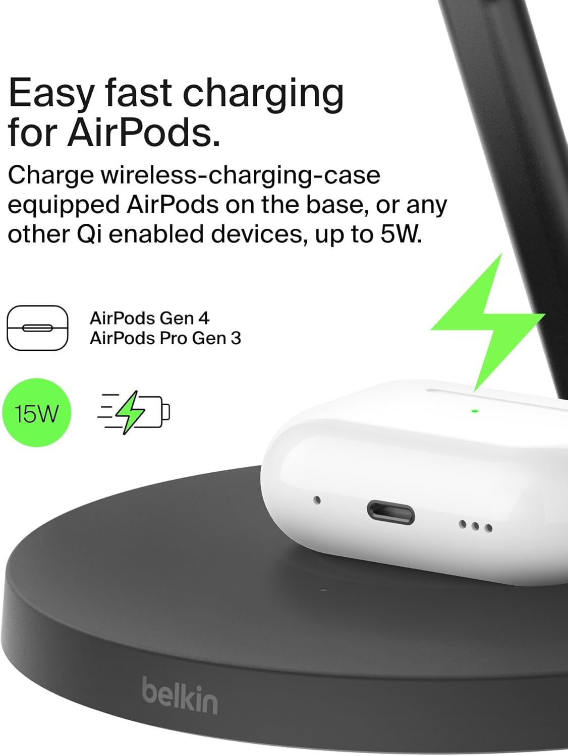 Magsafe-Compatible Iphone Charger, 3-In-1 Wireless Charging Station, Qi2-Certified 15W Wireless Charge for Apple Iphone 17 Series, Apple Watch, Airpods W/Non-Slip Base, 40W Included - Black