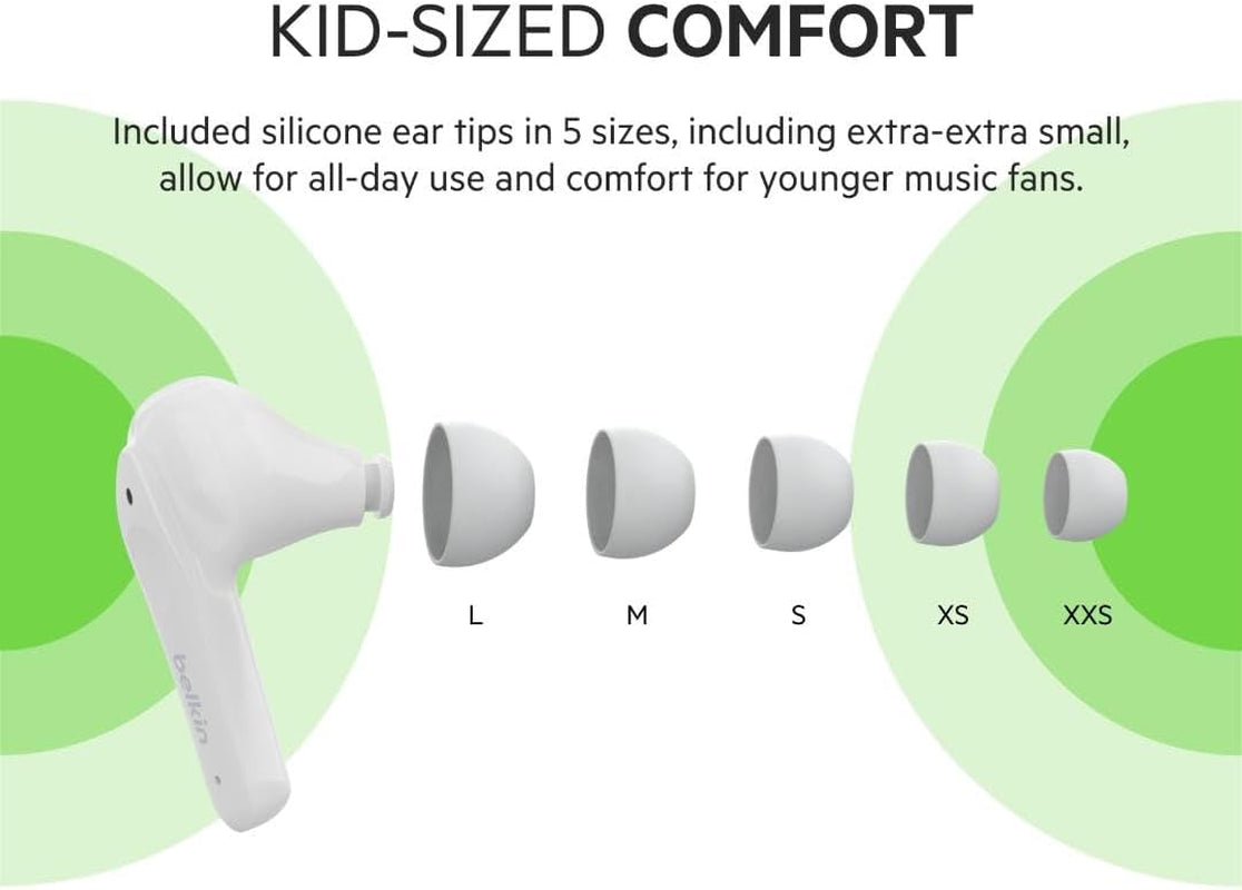 Soundform Nano - Bluetooth Earbuds for Kids with Built-In Microphone, 24H Battery Life, 85Db Safe Volume Limit - Kids Bluetooth Earbuds for Iphone, Ipad, Galaxy & More - White