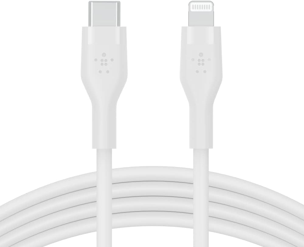 Boostcharge Flex Silicone USB-C to Lightning Cable (2M/6.6FT), Mfi-Certified Charging Cable for Iphone Series with Cable Clip - White