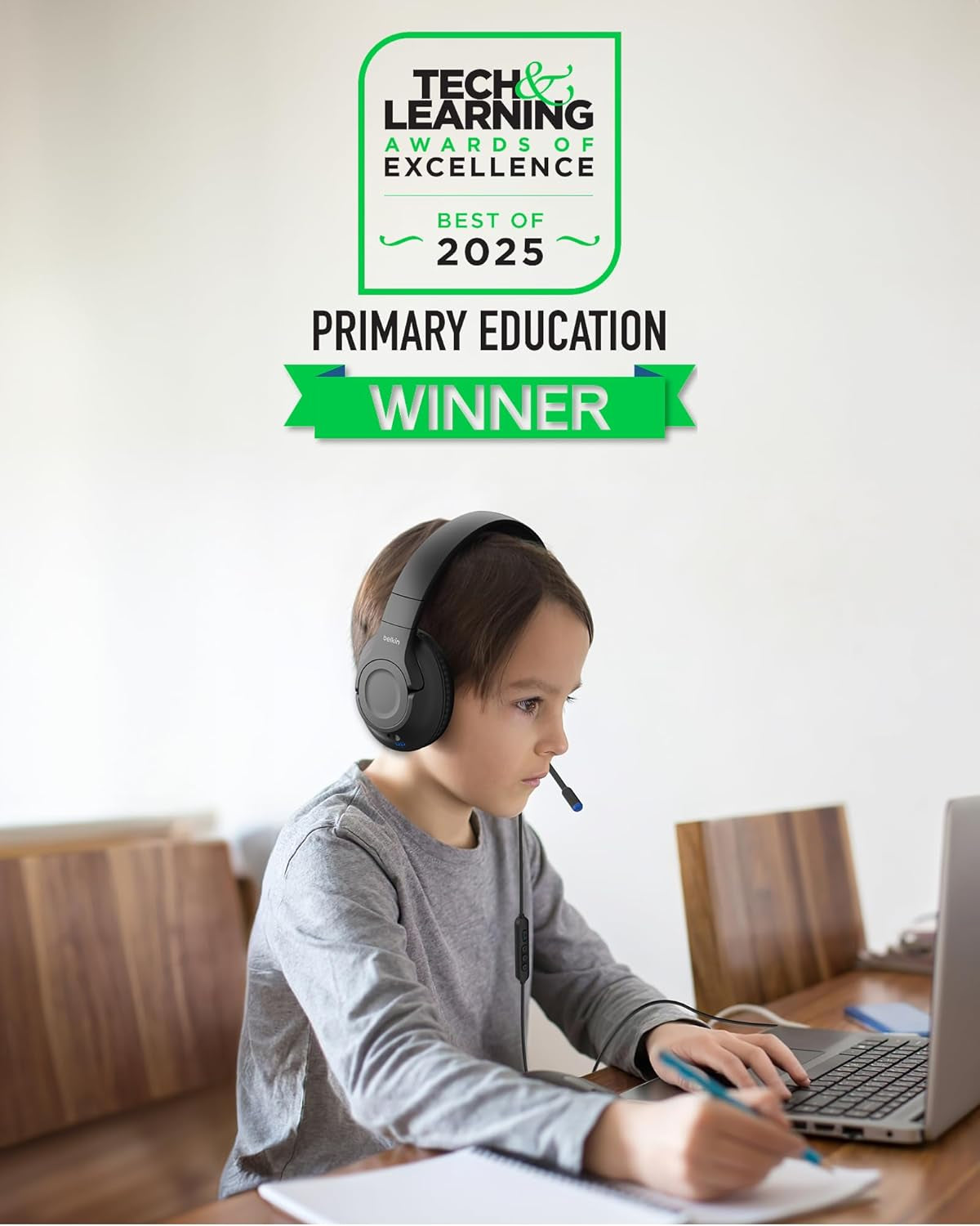 Soundform Inspire Wired Over-Ear Headset for Kids, Online Learning & Travel W/Built-In Boom Mic, 85Db Safe Volume Limit - USB-C & 3.5Mm - Compatible W/Iphone, Ipad, Galaxy & More - Black