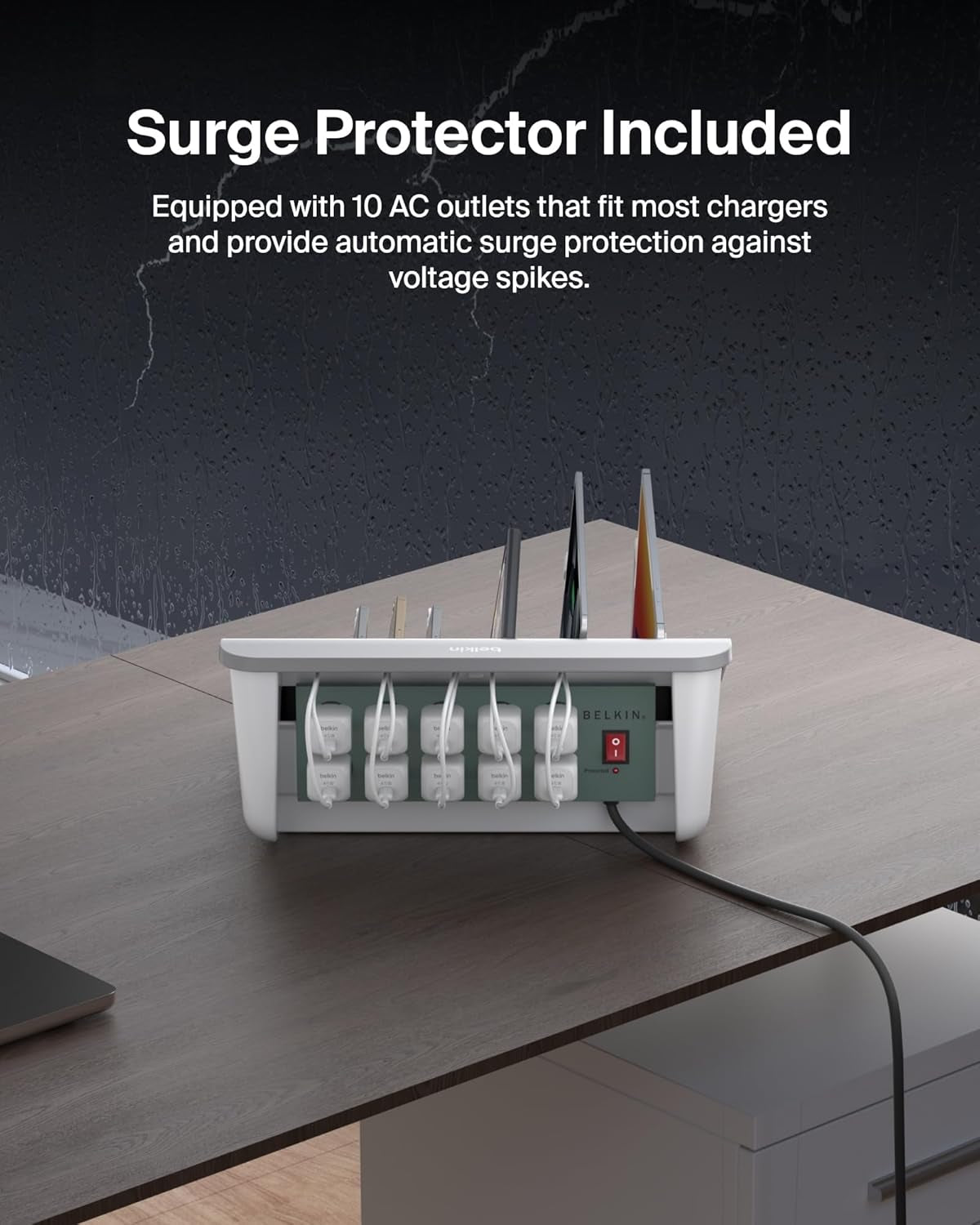 Charging Station for Laptops with Surge Protector - 10 Device USB Charging Dock for Tablets, Laptops, Chromebooks – Cable Management for Classrooms, Offices, Tech Labs, Shared Spaces, & More