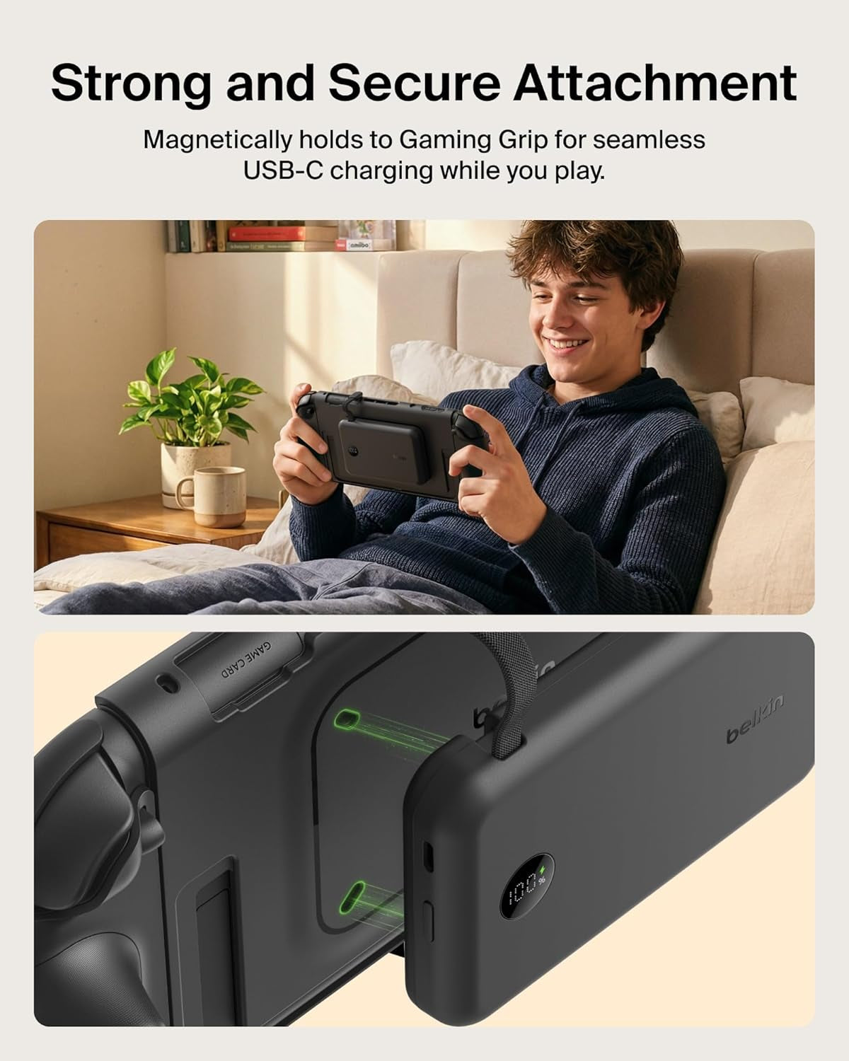 Nintendo Switch 2 Case Grip, 30W 10000Mah Magnetically Attachable Power Bank with Digital Display, Dockable, Quick-Release, Kickstand Compatible Ergonomic Non-Slip Protective Travel Case