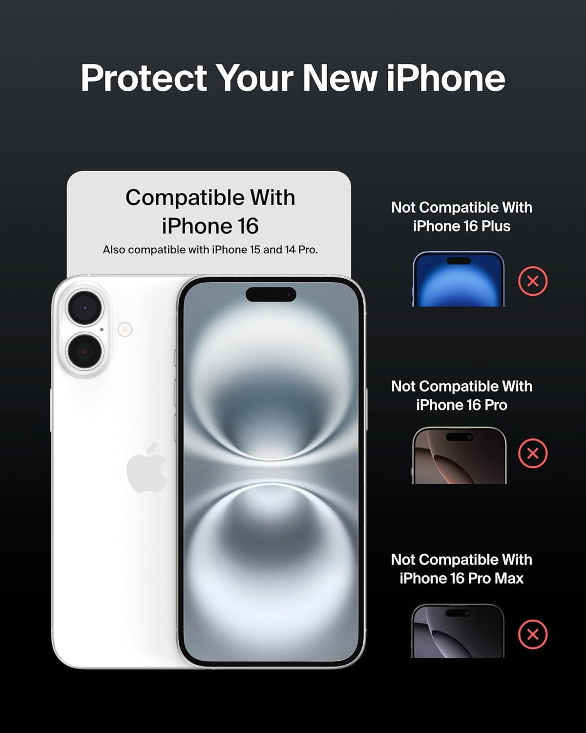 Screenforce Invisiglass Treated Screen Protector for Iphone 16, 15, & 14 Pro, Scratch-Resistant Impact Protection W/Included Easy Align Tray for Bubble Free Application