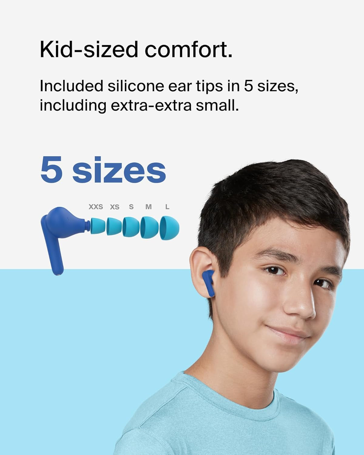 Soundform Nano 2 Bluetooth Earbuds for Kids with Built-In Microphone, 28H Battery Life, Safe 85Db Volume, IPX5 Water Resistance - Kids Bluetooth Earbuds for Iphone, Ipad, Galaxy, & More - Blue