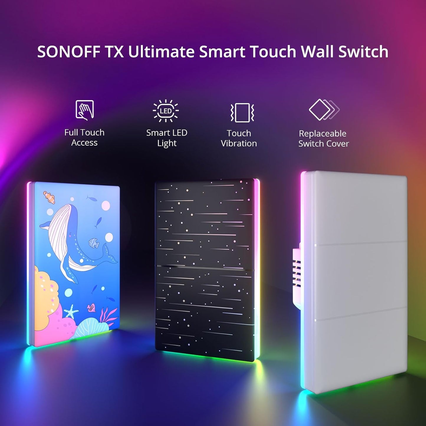 Smart Light Switch with 2.4GHz Wi-Fi, Neutral Wire Required, Voice Control Compatible with Alexa and Google Home, Touch Button, Wall Mounted, T5 3 Gang 1 Way