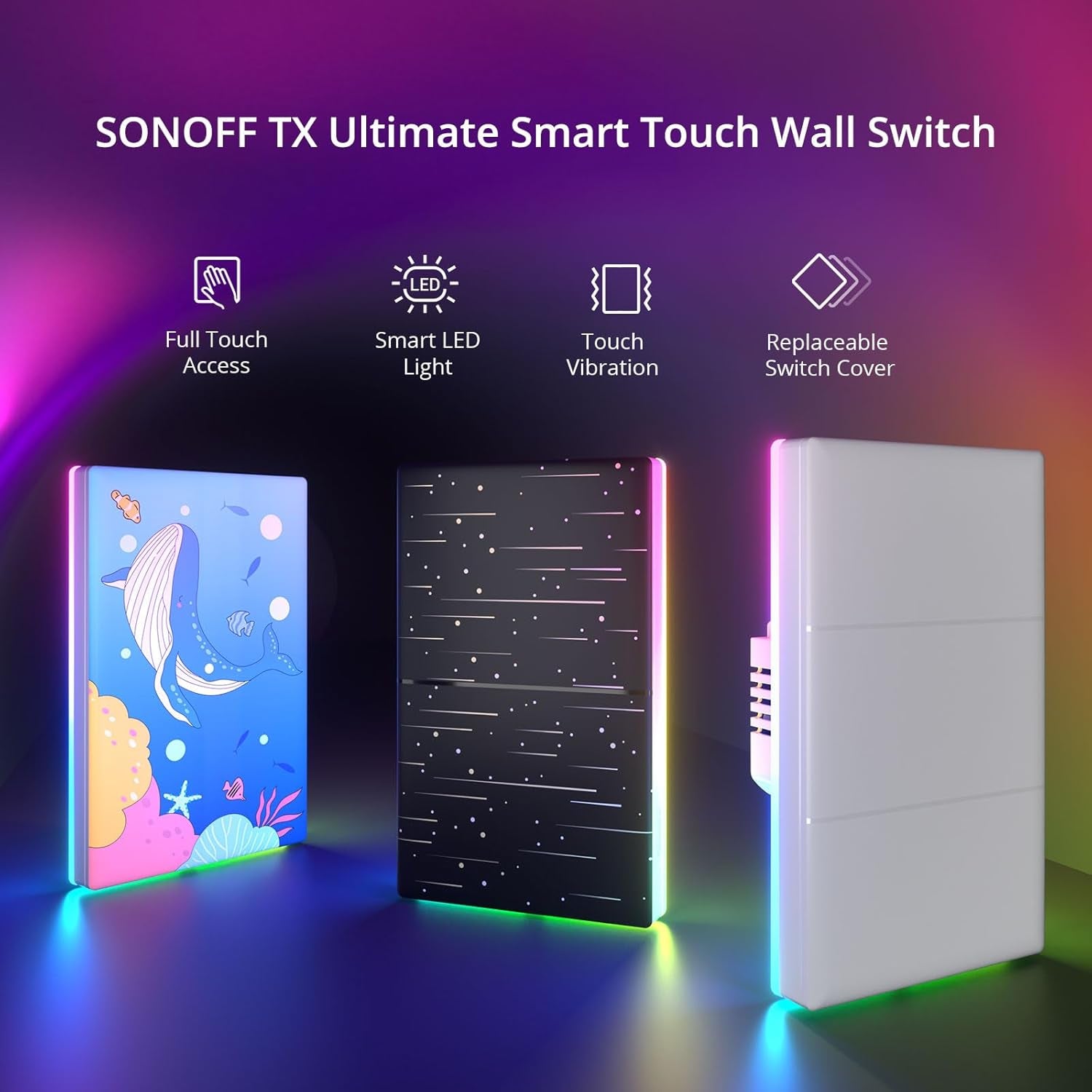Smart Light Switch with 2.4GHz Wi-Fi, Neutral Wire Required, Voice Control Compatible with Alexa and Google Home, Touch Button, Wall Mounted, T5 3 Gang 1 Way